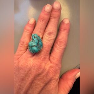 Irregular Chunky Turquoise Magnesite Ring Sz 7